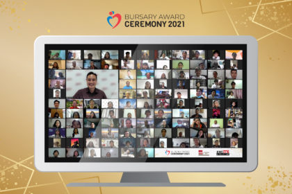 Bursary Award 2021 recipients zoom screenshot with Minister Tan Kiat How and Corporate donors